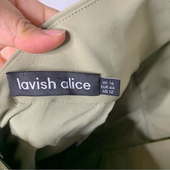 Lavish Alice green sage halter flare‎ leg jumpsuit size 12 - Picture 9 of 12